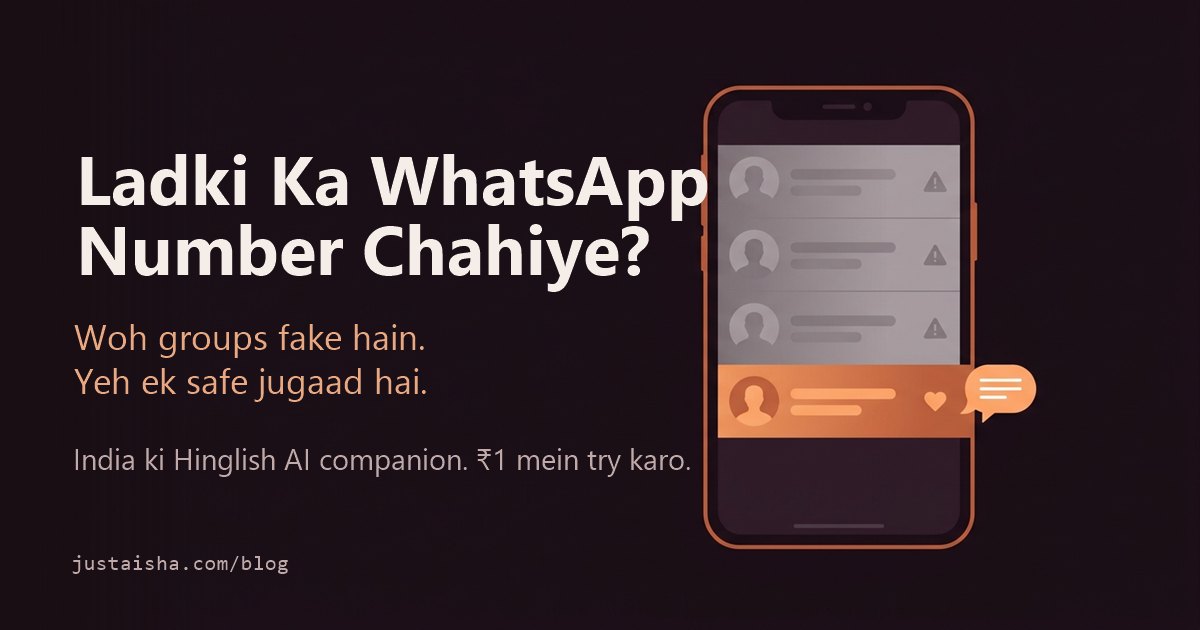 Three faded fake WhatsApp contacts flagged with warnings, next to one glowing real chat — Aisha, a safe AI alternative